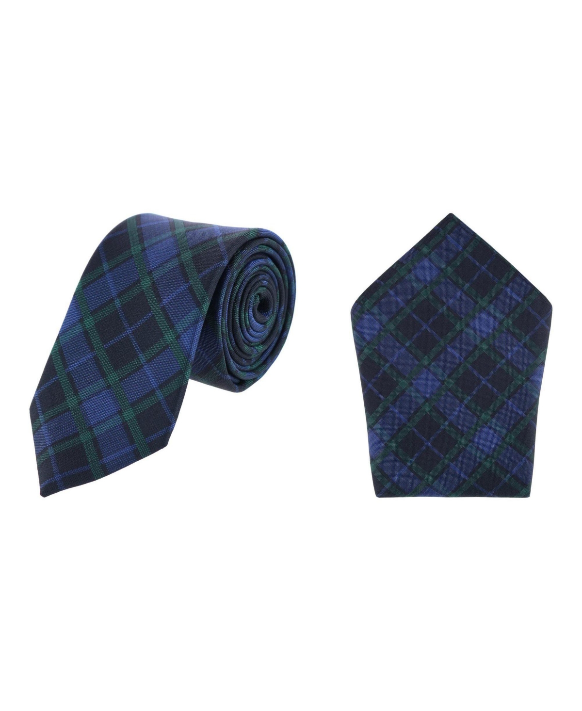 Trafalgar Men's Ives Plaid Necktie and Pocket Square Bundle