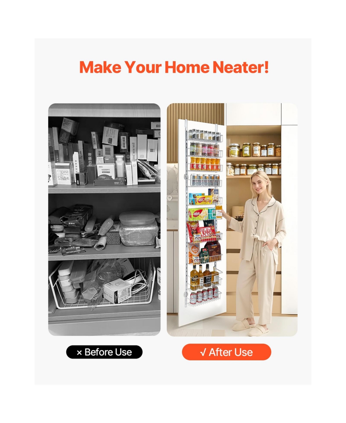Sugift 10-Tier Over the Door Pantry Organizer Heavy-Duty Steel Adjustable Spice Rack Shelves