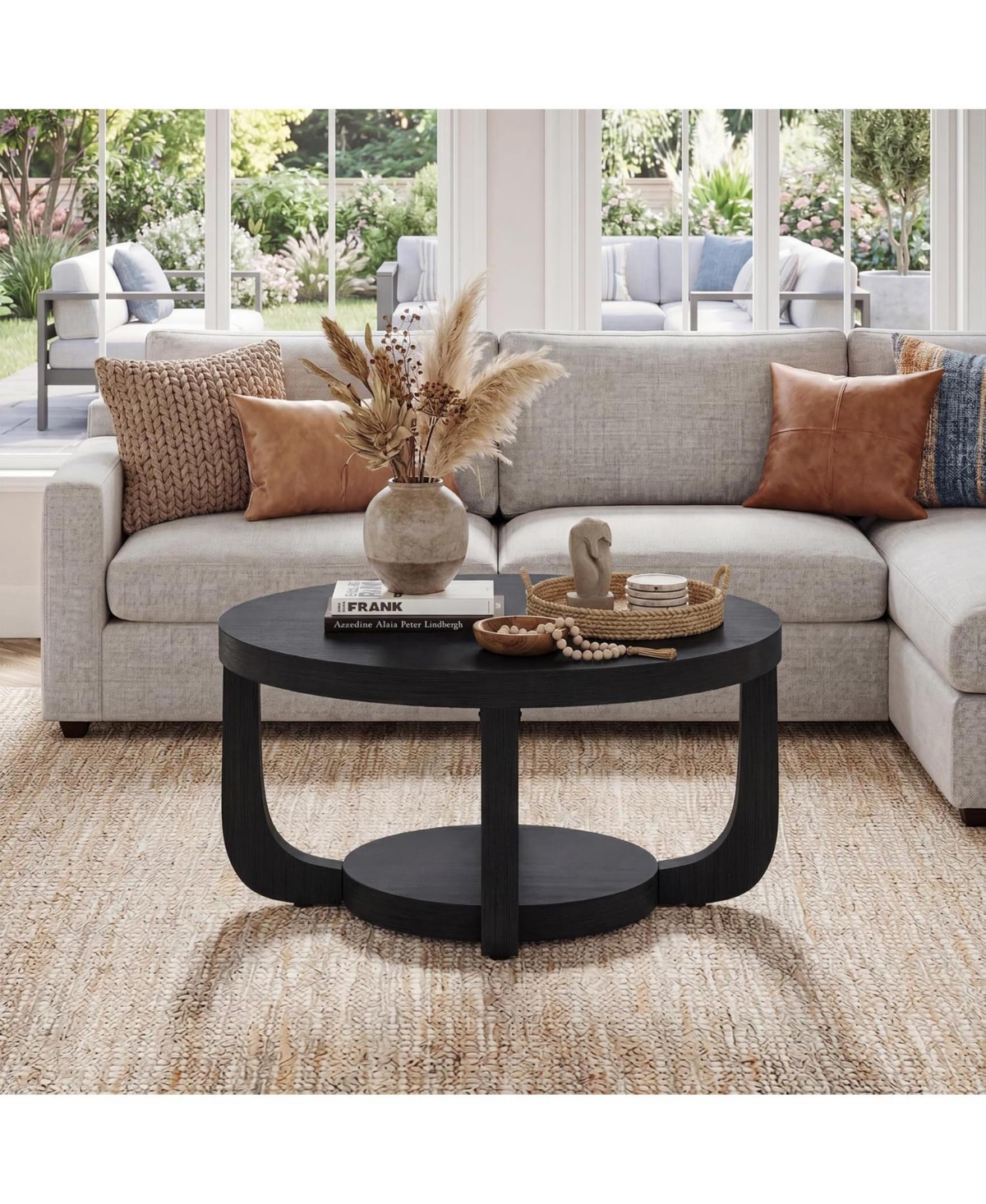 Tribesigns 31.5" Round Coffee Table with Storage Shelf