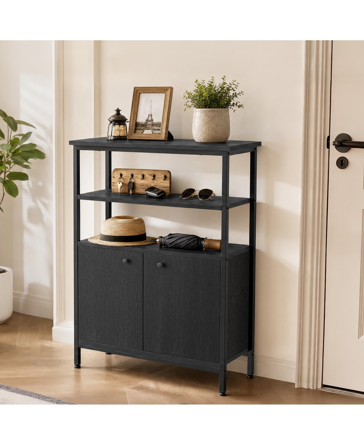 gaomon Sideboard Buffet Cabinet with Open Shelves and 2-Tier Storage, Freestanding Coffee Bar Cabinet with 2 Doors and Metal Feet for Kitchen