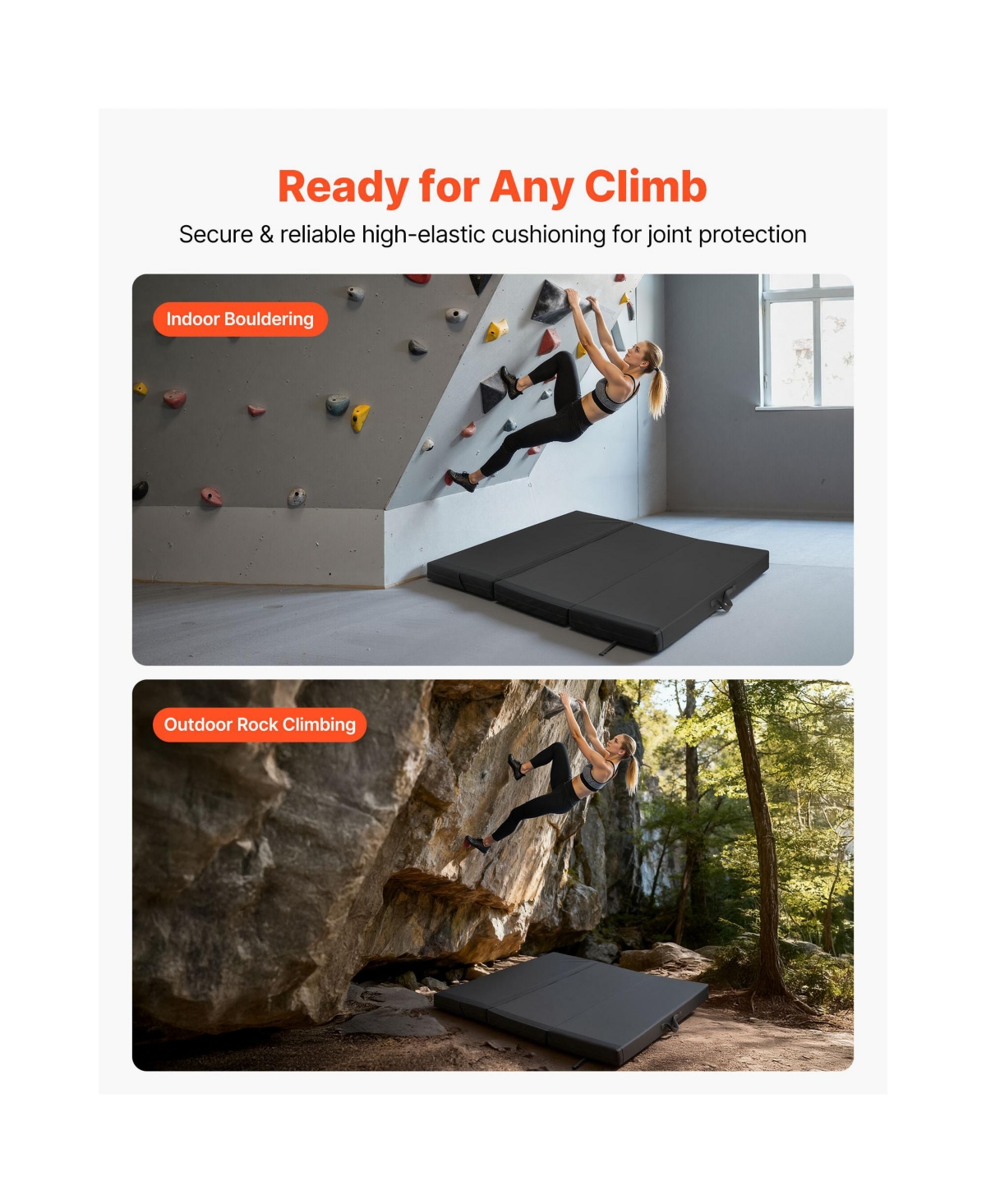 Sevorley Tri-Fold Bouldering Crash Pad with Backpack Straps, Foldable Climbing Mat