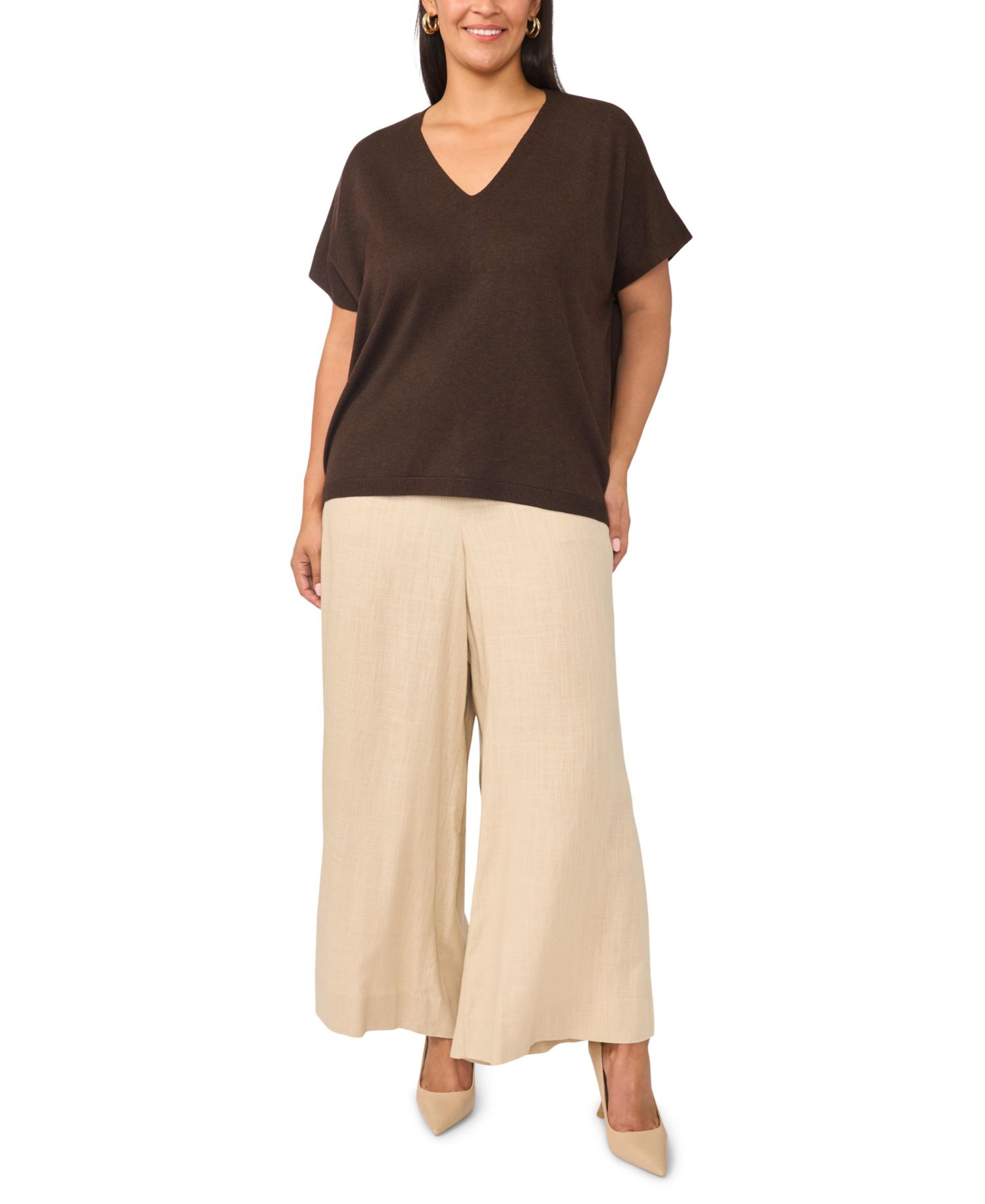 Plus Size V-Neck Short-Sleeve Boxy Sweater