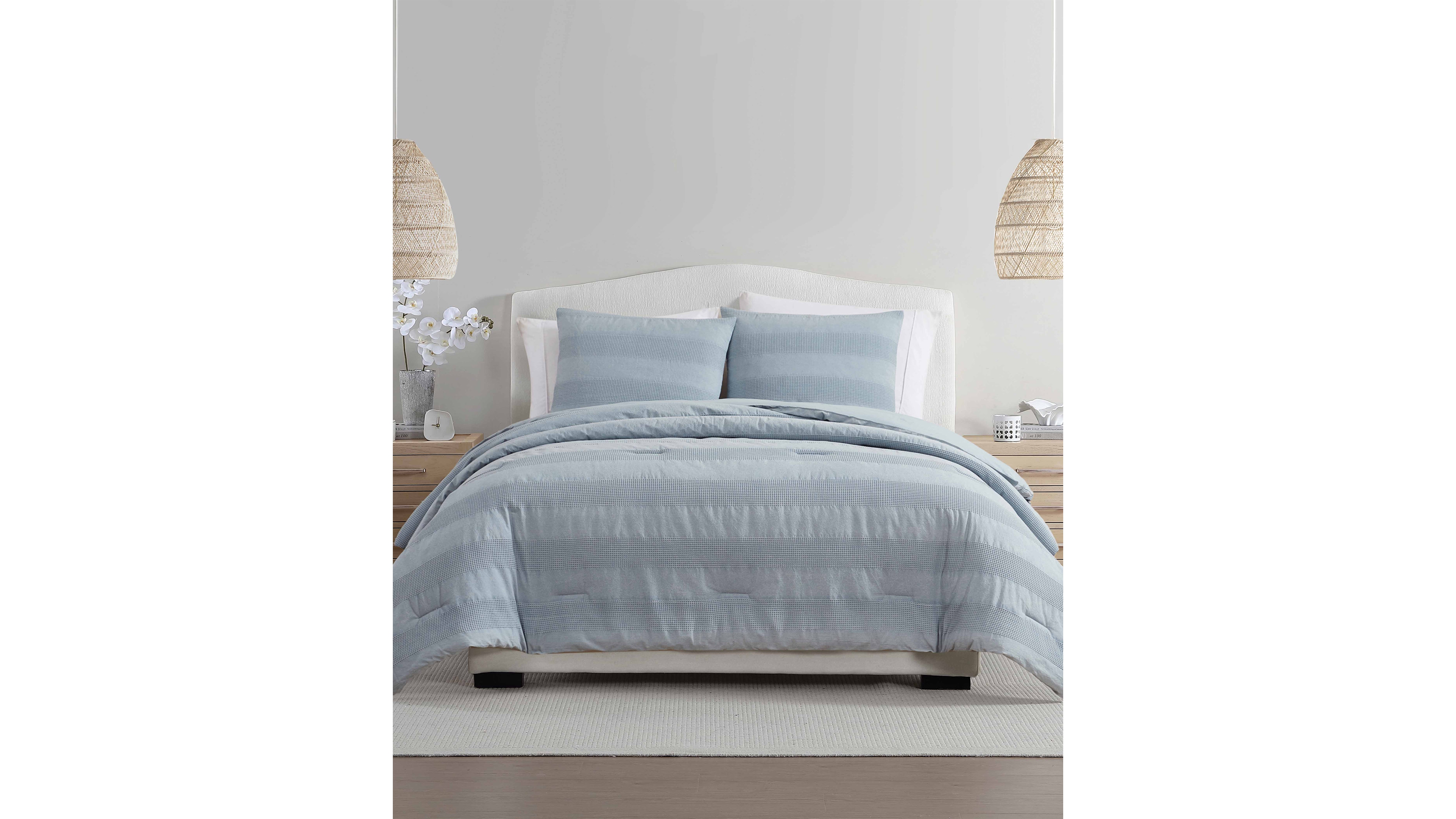 Palm Aire Harbor Waffle Stripe 3-Piece Comforter Set, Full/Queen