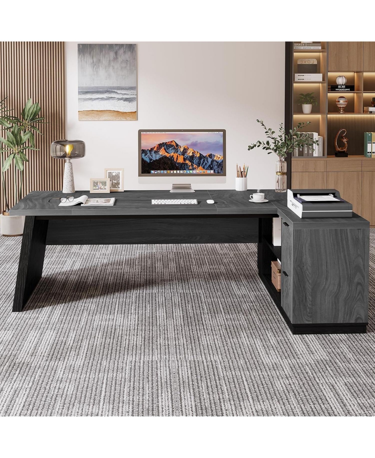 Tribesigns 77.9" L-Shaped Desk with 2 Drawers and Cabinet
