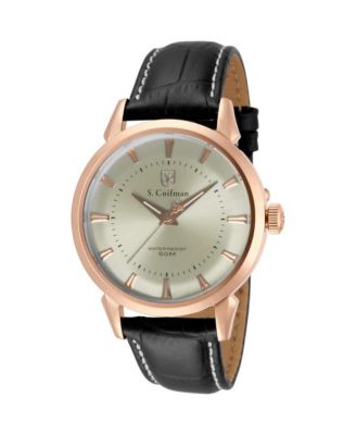 S.Coifman SC0287 Men's Heritage Quartz Champagne Dial Leather Strap Watch