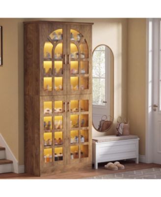 Tall Shoe Cabinet with Doors,Led Lights, 8-Tier,Adjustable