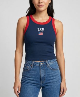 Women's Navy/Red LSU Tigers Americana Wordmark Ribbed Tank Top