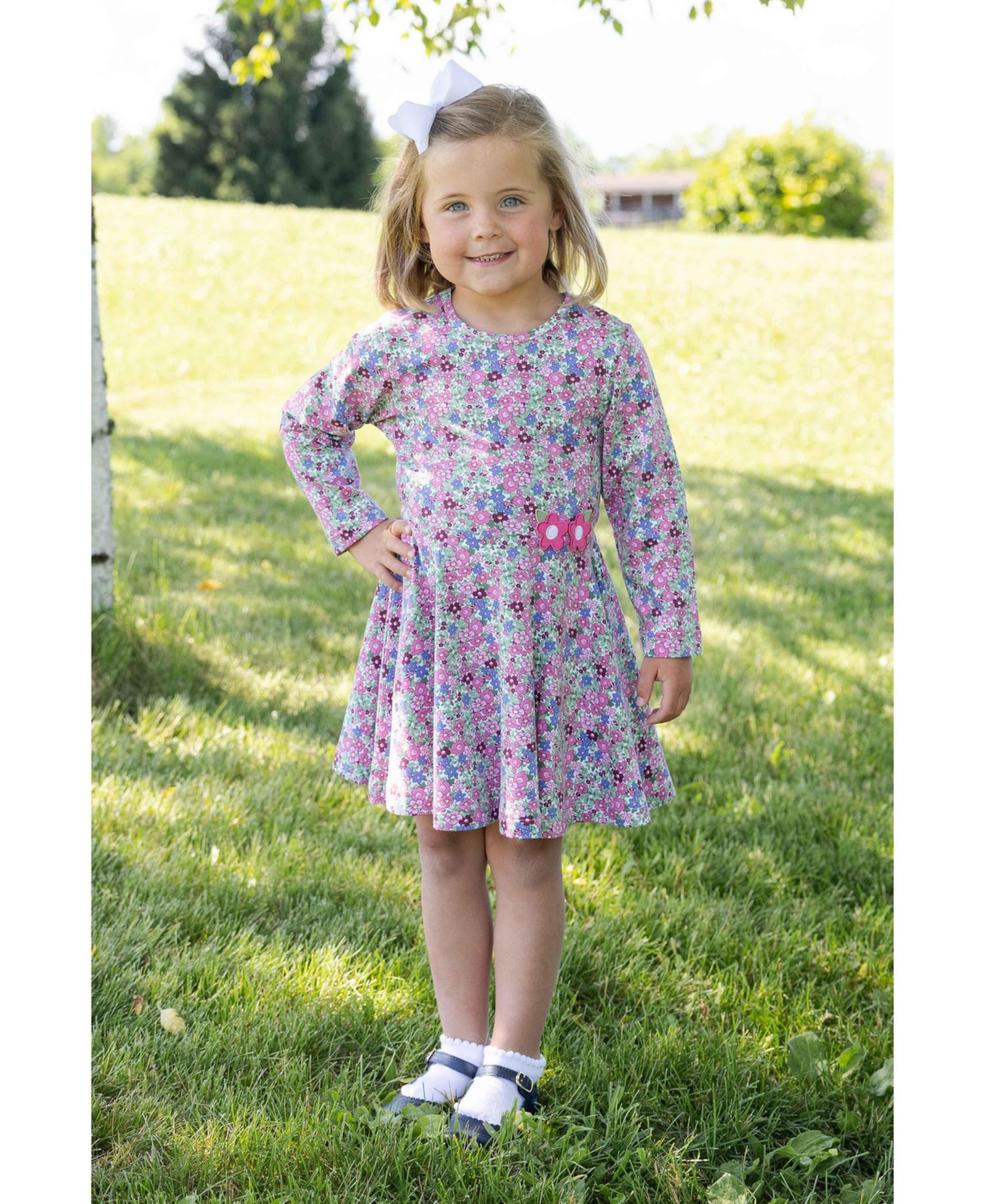 Little Girls ( 4-6X) Floral Knit Dress with Flowers