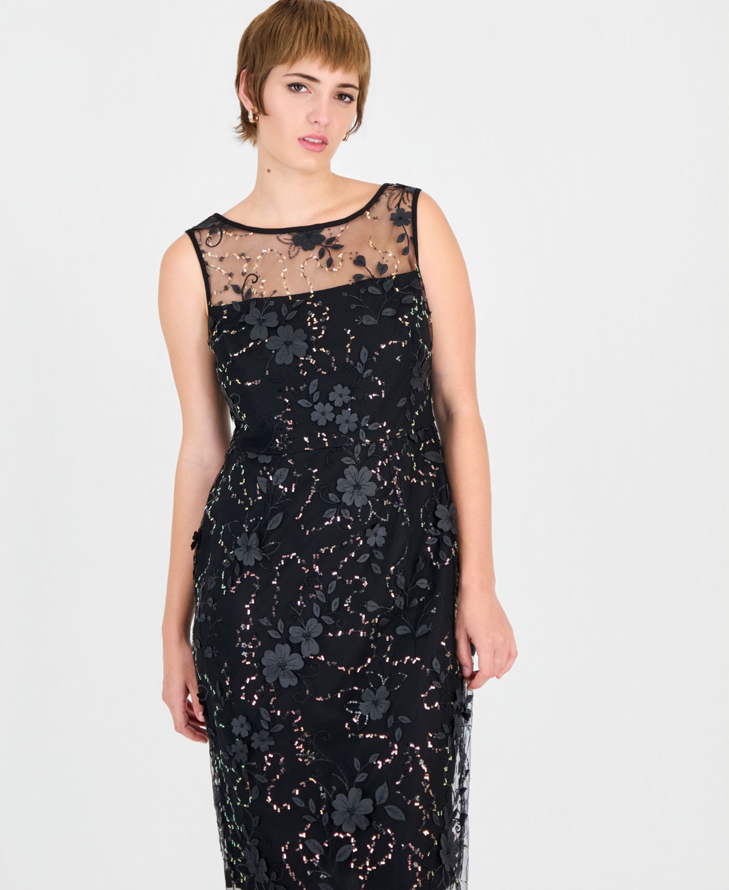 Women's Floral-Print Sequin Boat-Neck Sheath Dress