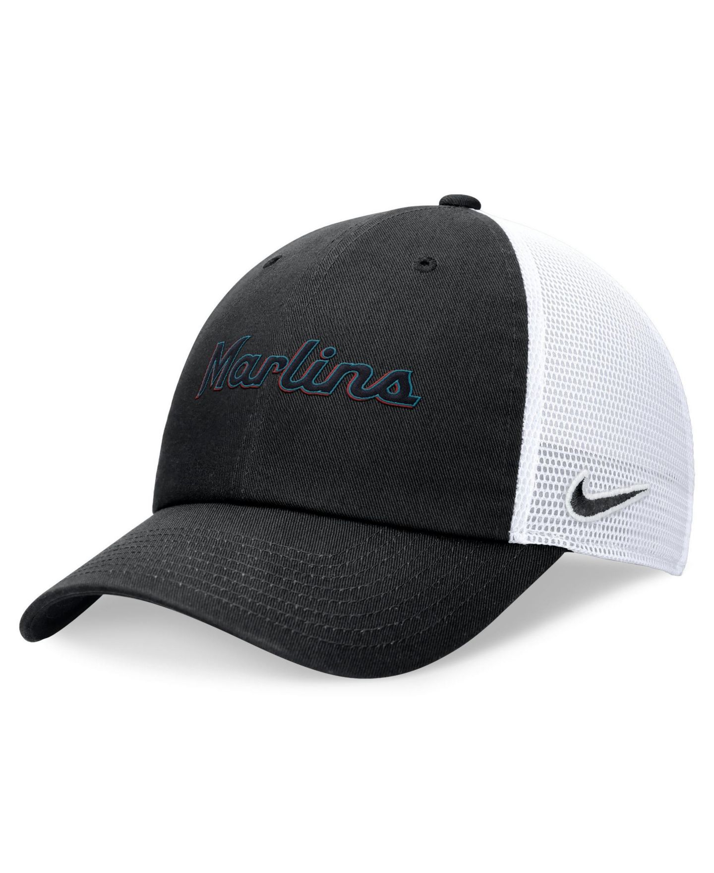 Мужская кепка Nike Black Miami Marlins Wordmark Adjustable Trucker Hat — фото 1