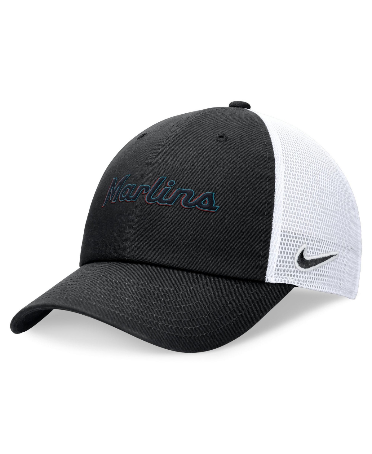 Nike Men's Black Miami Marlins Wordmark Adjustable Trucker Hat - Black