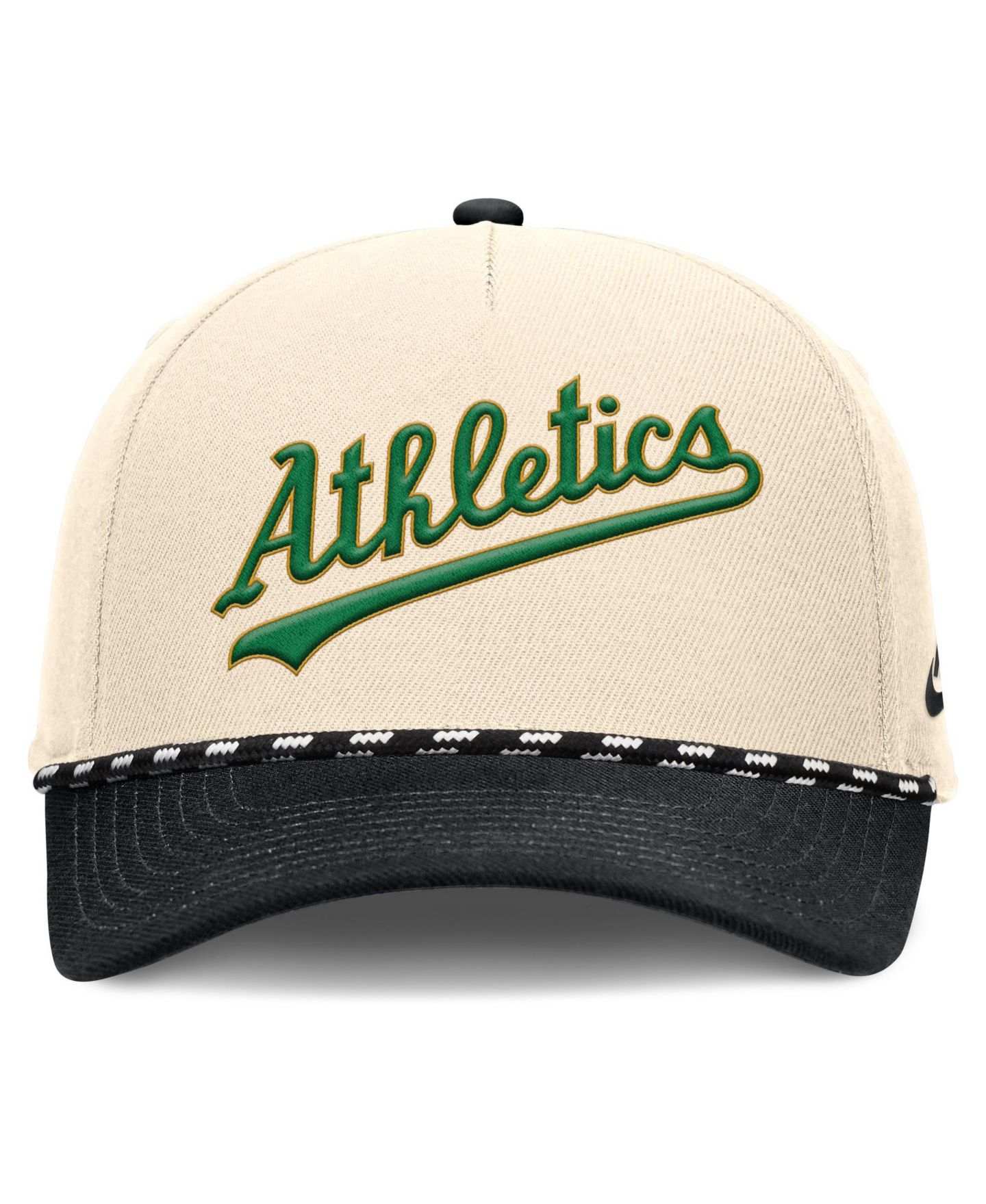 Мужская кепка Nike Natural/Black Oakland Athletics Cooperstown Collection Rise Adjustable Hat — фото 2