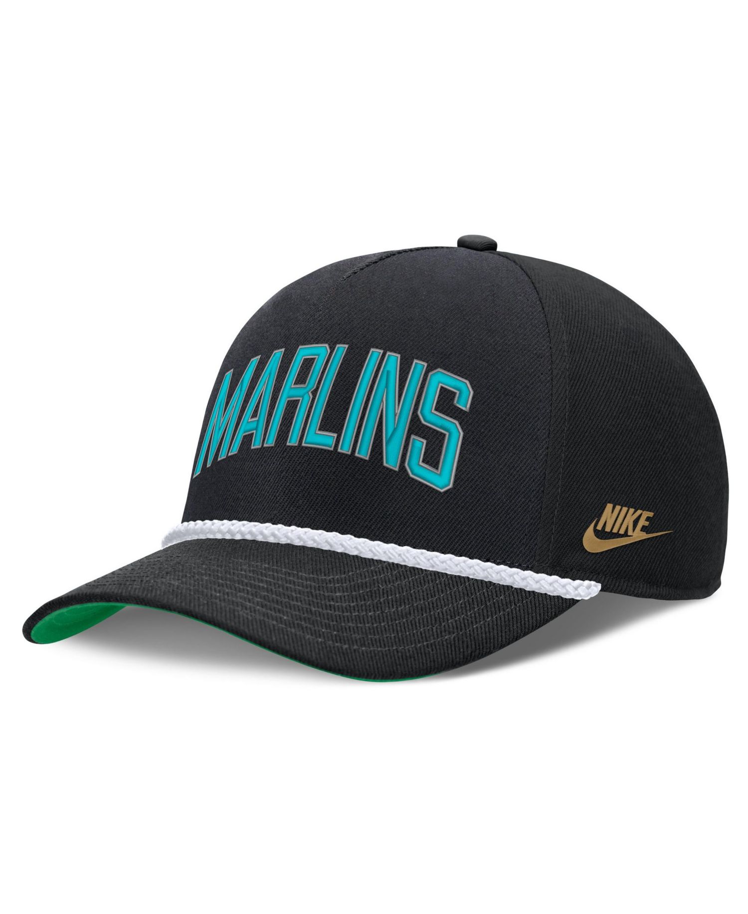 Men's Black Florida Marlins Cooperstown Collection Rise Adjustable Hat
