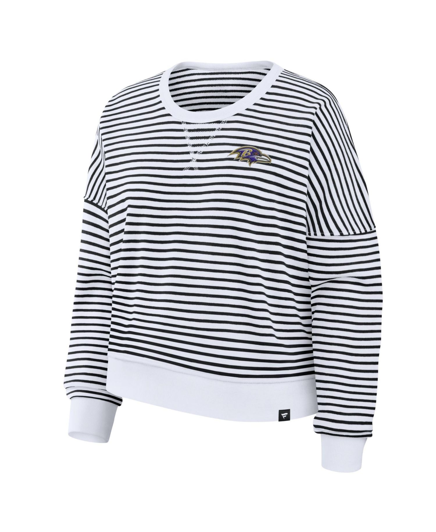 Women's White/Black Baltimore Ravens Striped Oversized French Terry Sweatshirt