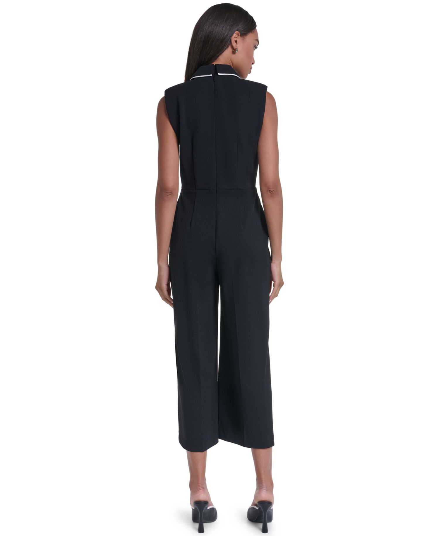 Women's Scuba Crepe Sleeveless Collared Wide-Leg Jumpsuit