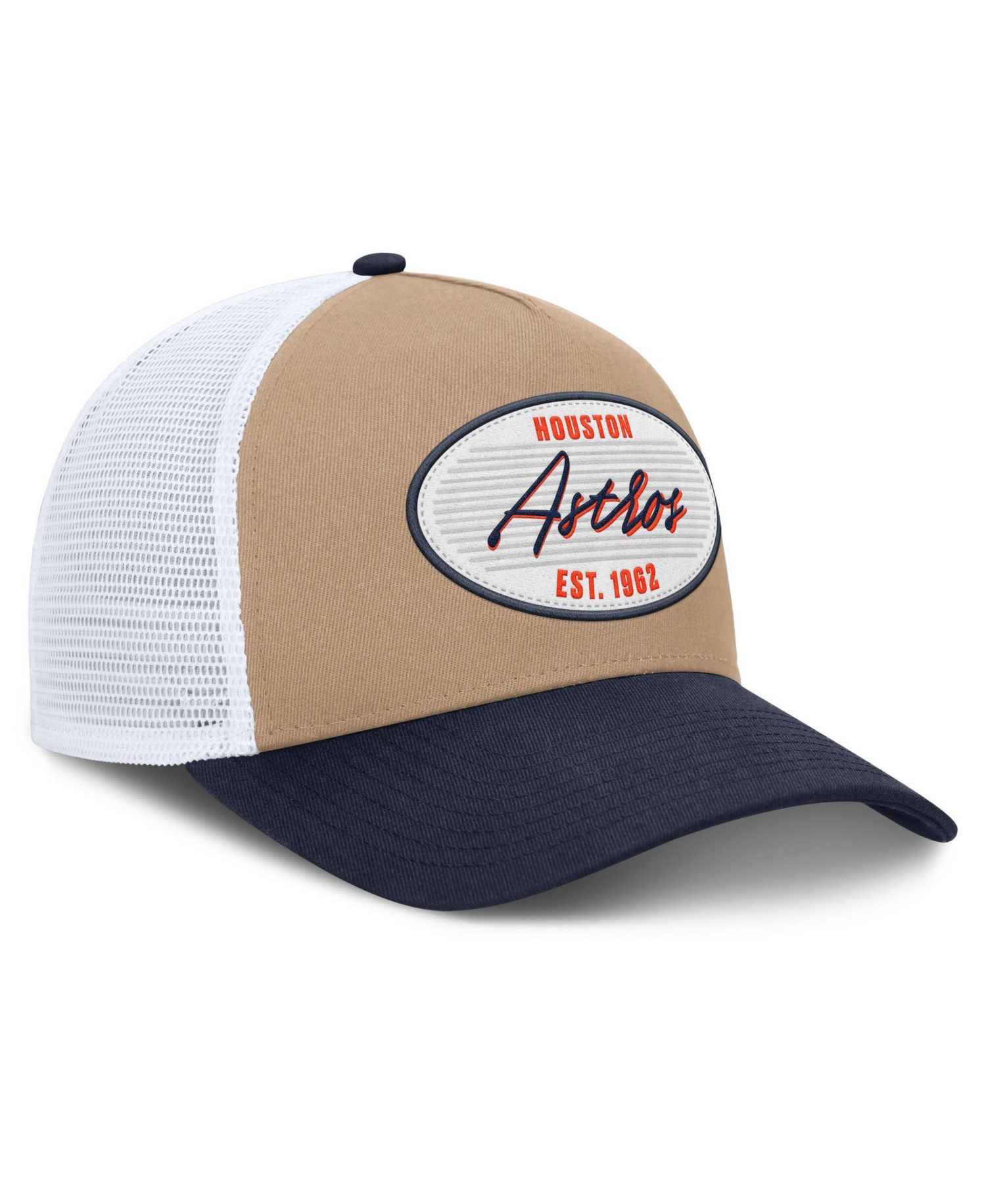 Men's Khaki/Navy Houston Astros Rise A-Frame Trucker Adjustable Hat
