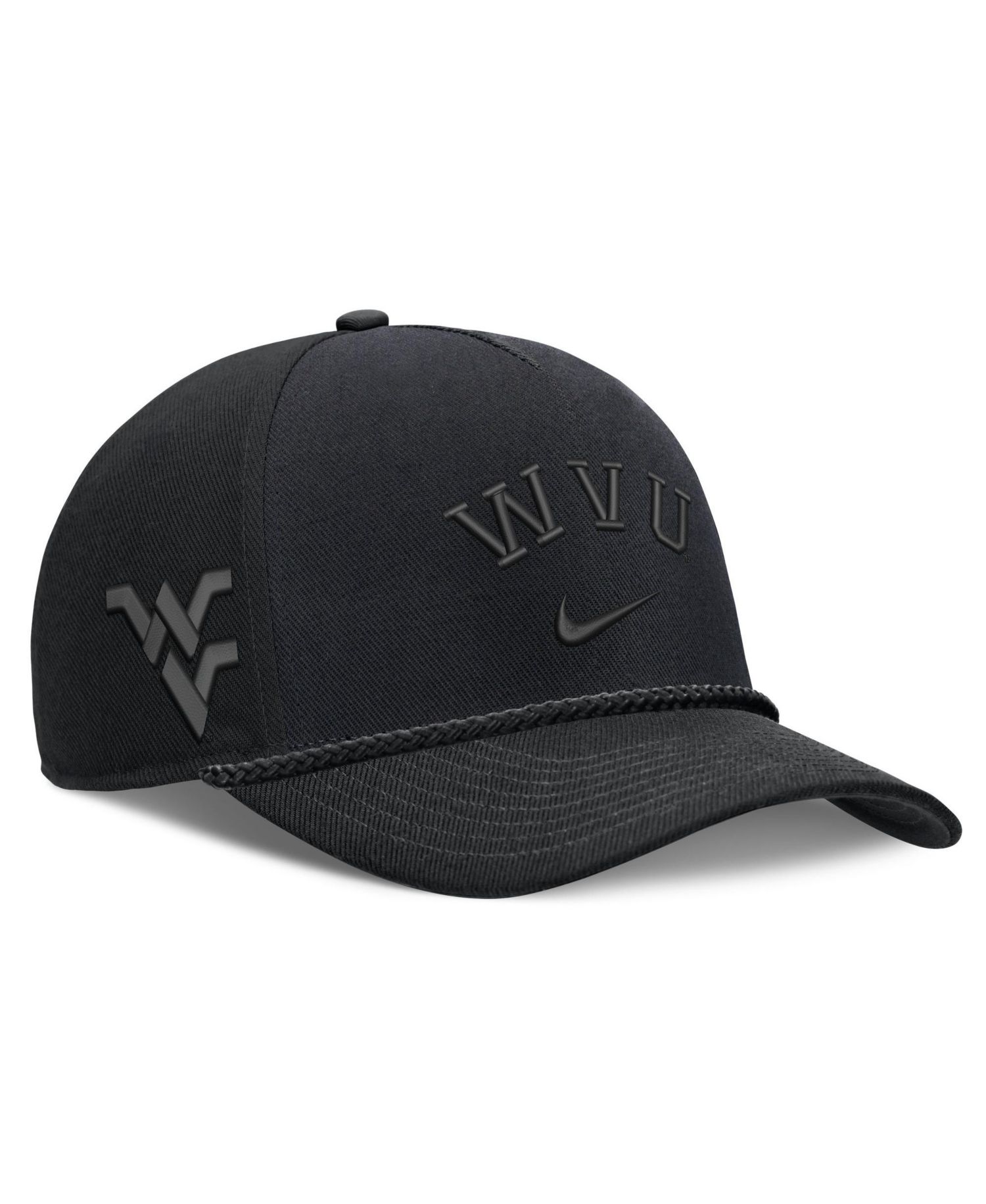 Men's and Women's Black West Virginia Mountaineers Campus Prep Tonal Rope Rise 5-Panel Adjustable Hat