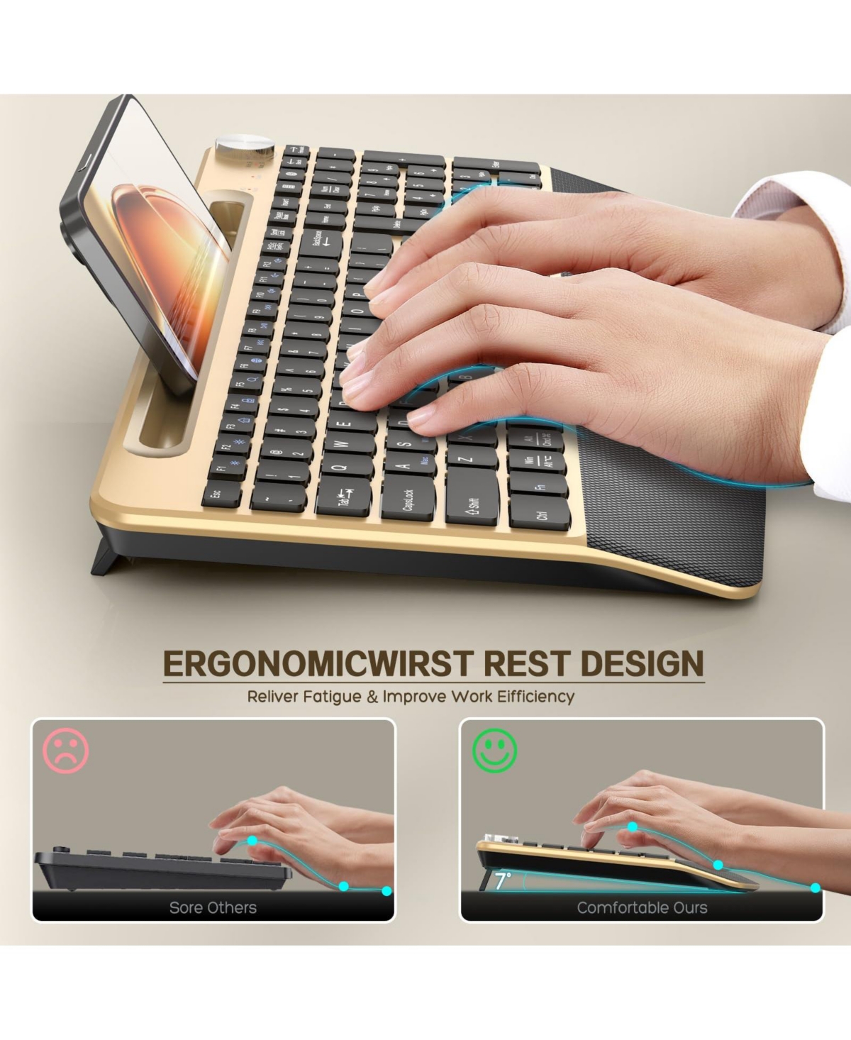 Lofree Wireless Silent Ergonomic Keyboard and Mouse Combo for Mac Windows