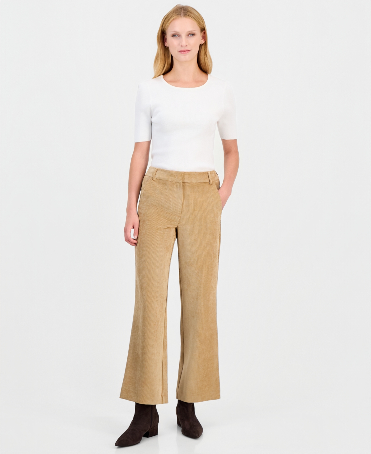 Emme Marella Women's Wide-leg Stretch Corduroy Trousers In Camel