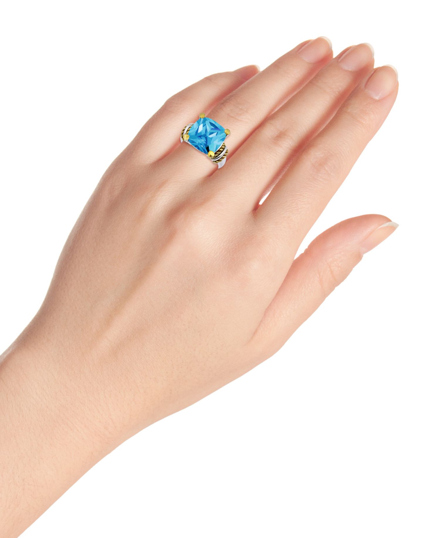 Two-Tone Oxidized Twist Accent Cushion Cut Cubic Zirconia Statement Ring