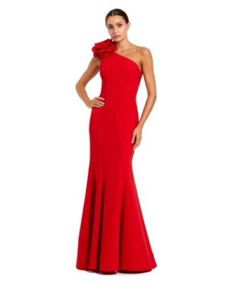 Women's Crepe One Shoulder Mermaid Gown With 3D Flower