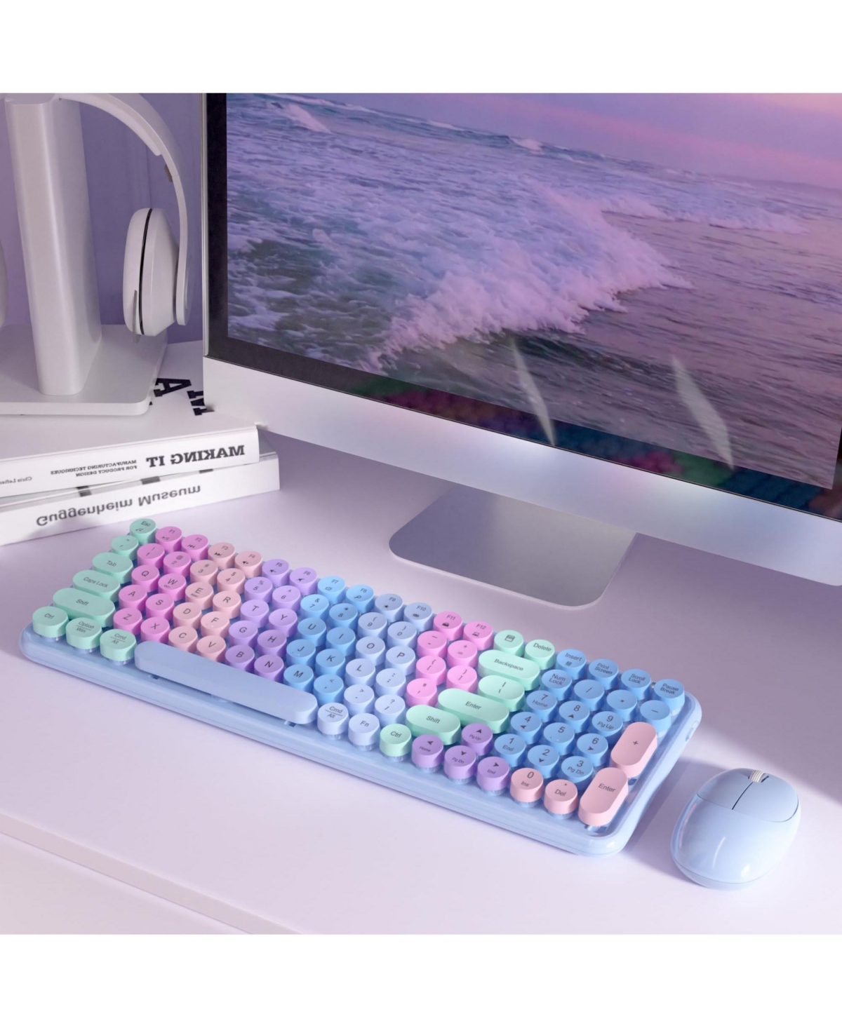 Lofree Retro Typewriter Style Wireless Clicky Keyboard and Mouse Combo Compatible with Windows and macOS