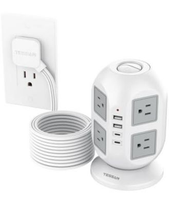 10-Foot Flat-Plug Power Strip with USB Charging for Phones, Tablets, and Other Personal Devices