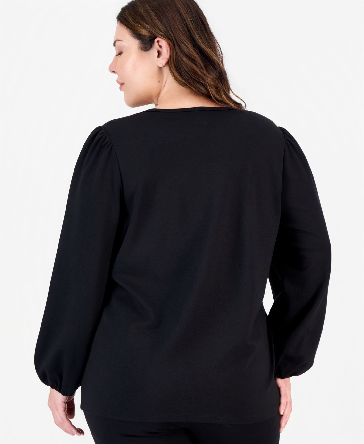 Women's Plus Size Serenity Puff-Sleeve Crewneck Knit Blouse