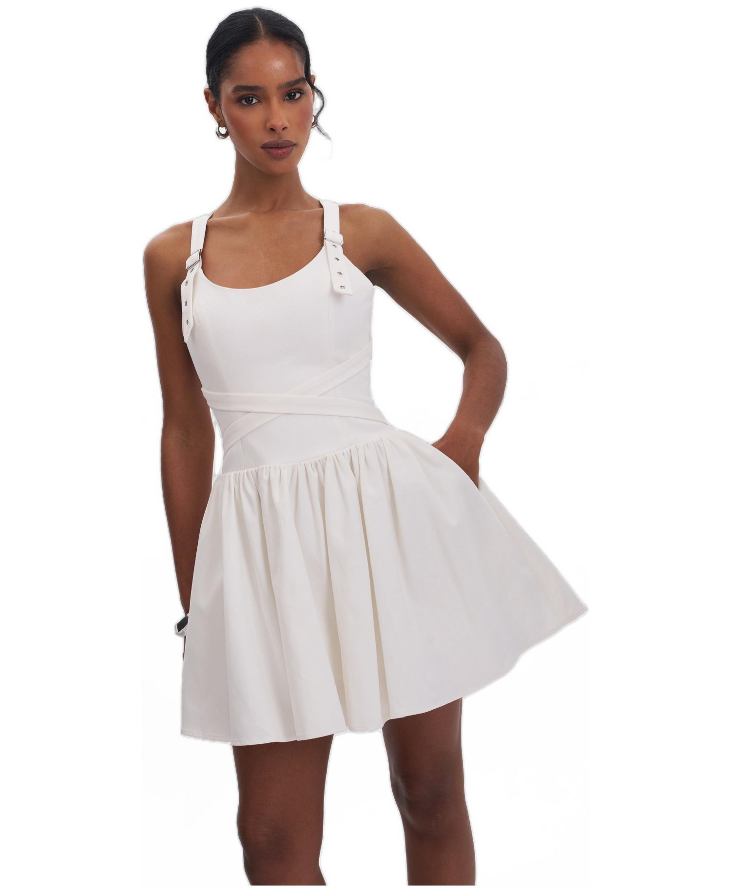 Women's Francine Scoop Neck Crossover Strap Mini Denim Dress