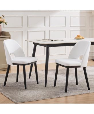 Modern Upholstered Dining Chairs Set of 2, Linen Seat, Thick Cushion, Curved Backrest, Sturdy Wood Legs, Ideal for Dining Room, Restaurant, or Cafe