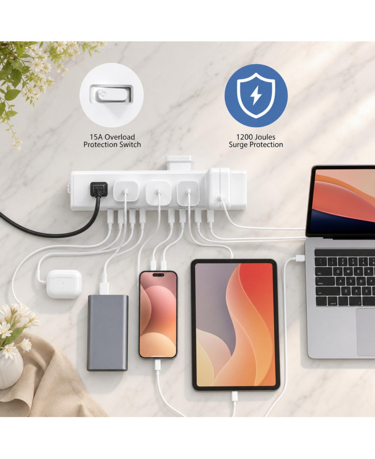 Lofree Desk Clamp Mount 45W Fast Charging Surge Protector for MacBook Air, Laptops, Tablets, and Smartphones