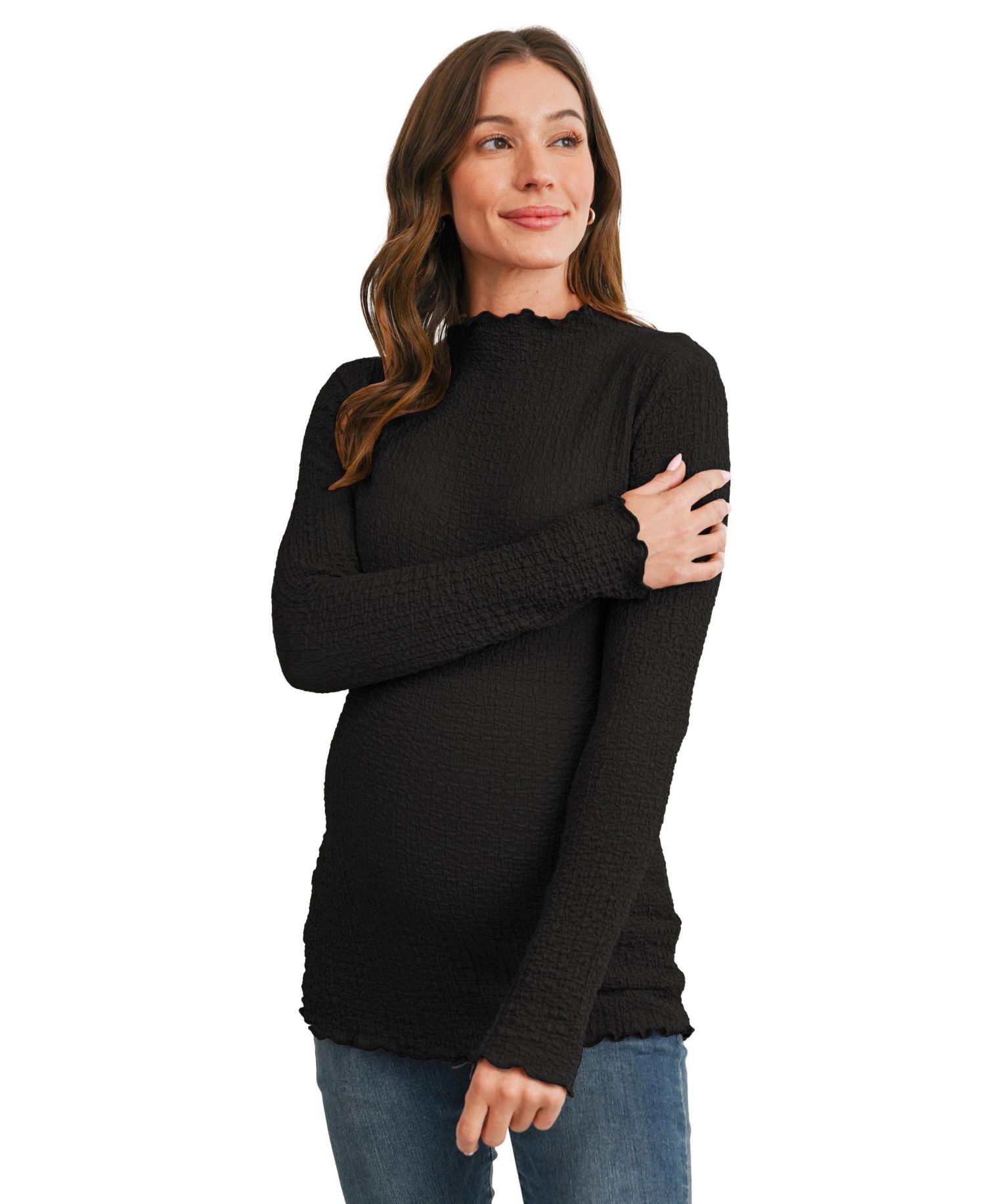 Maternity Textured Mock Neck Long-Sleeve Top