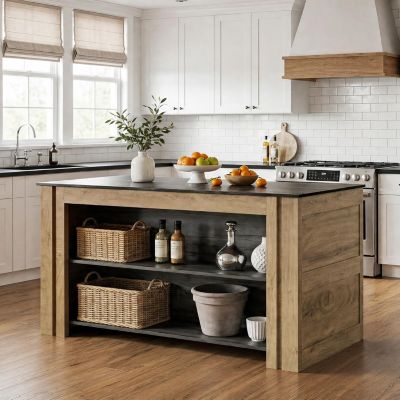 59" Kitchen Island with Seating and Storage, Wood | 3-Tier
