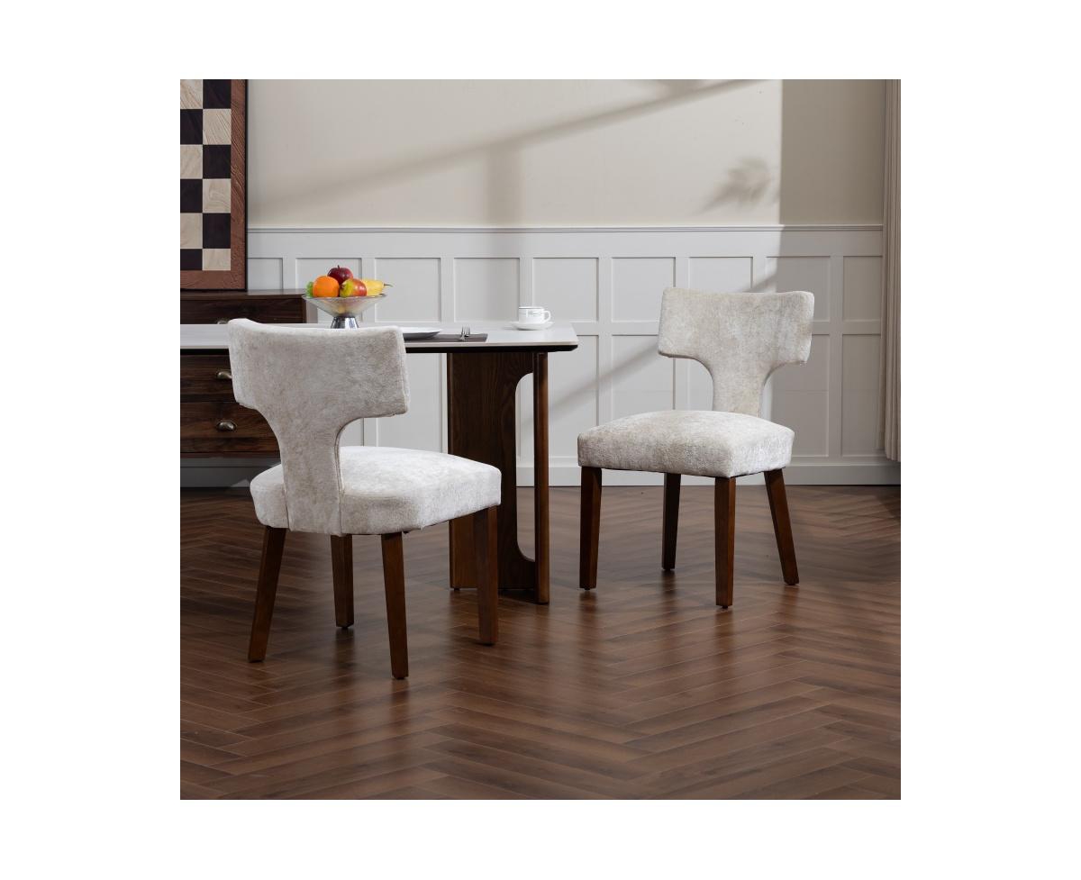 Flynama Set of 2 Chenille Mid Century Dining Chairs, Wood Frame Upholstered Accent Chairs