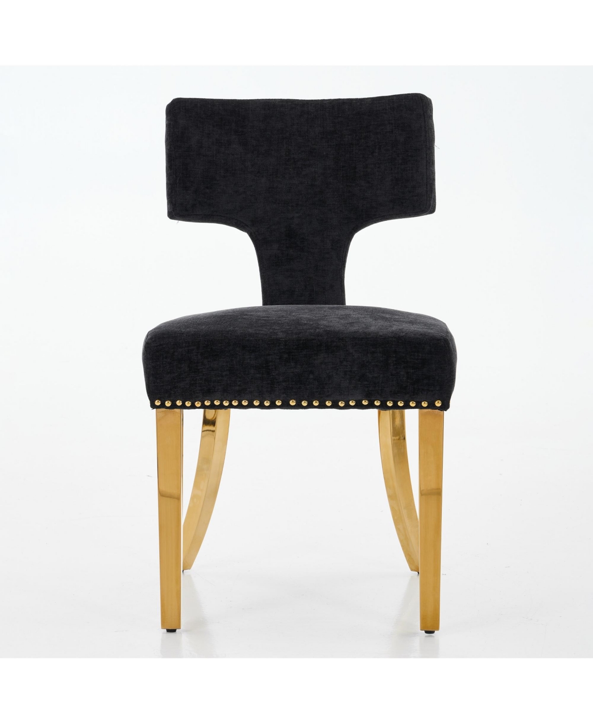 Flynama Set of 2 Mid-Century Farmhouse Dining Chairs, Copper Nail Curved Back Stainless Steel Legs 300lbs Capacity