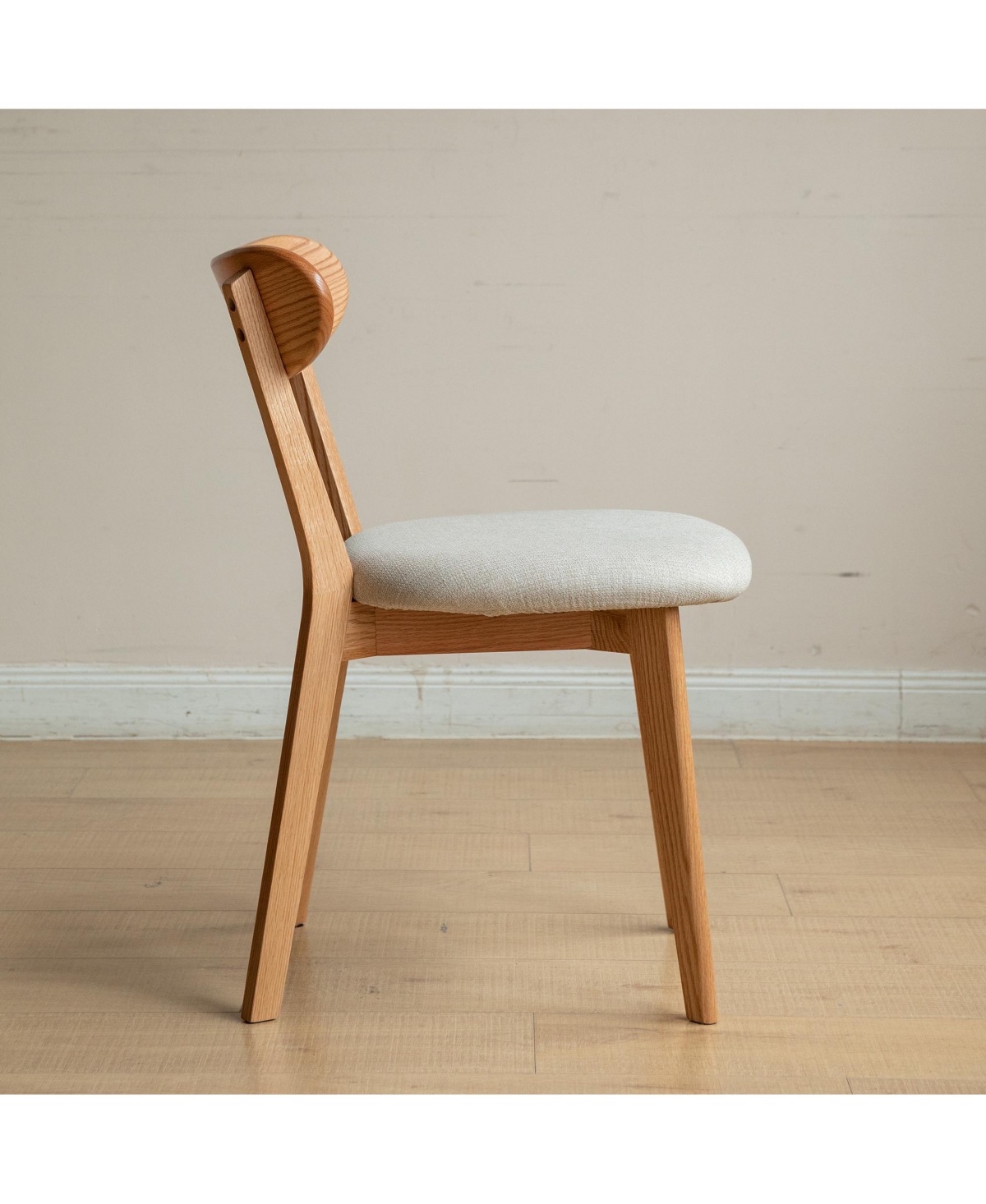 Flynama Set of 2 Natural Fas Grade Oak Upholstered Dining Chairs, Removable Washable Cushion