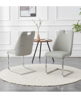 Set of 2  Mesh PU High Back Dining Chairs, Back Ring Chrome Pull Handle Solid Iron Frame