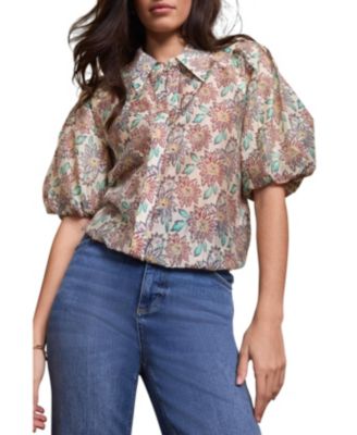 Women's Floral-Print Puff-Sleeve Shirt