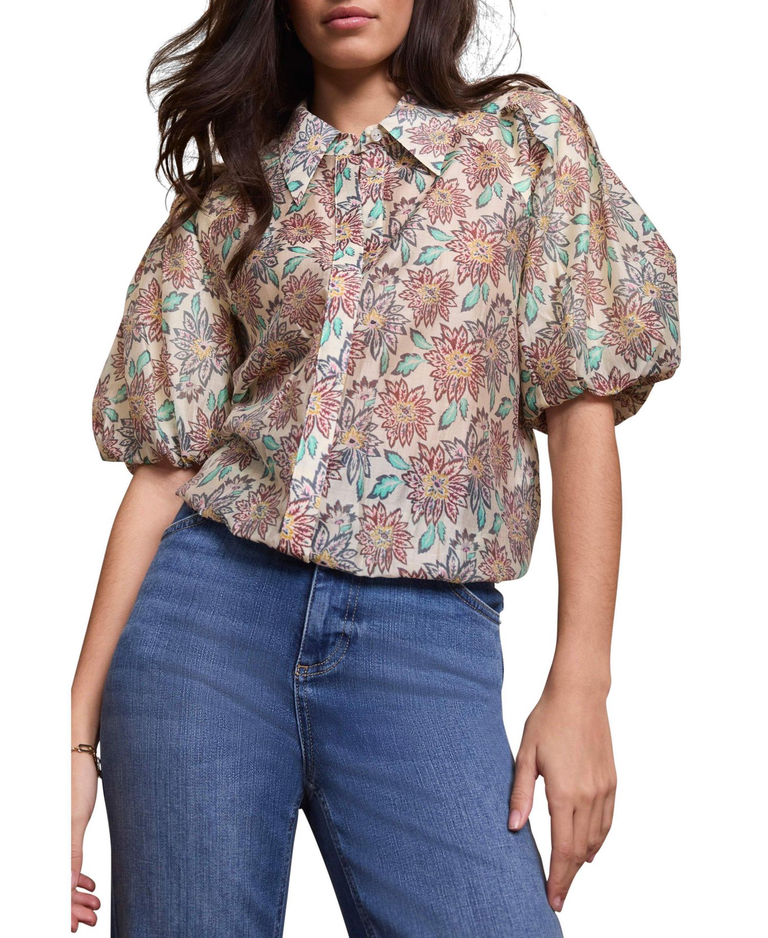 Women's Floral-Print Puff-Sleeve Shirt