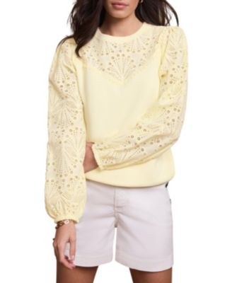Women's Cotton-Blend Broderie Blouson-Sleeve Sweatshirt