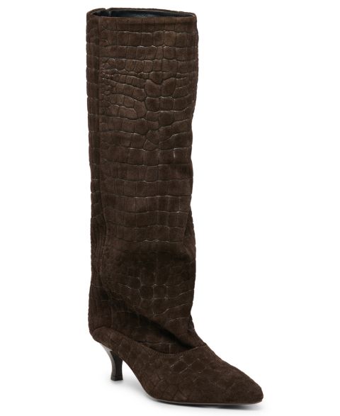 Женские ботинки Dolce Vita Roxy Snake Embossed Slouch Tall Dress Boots, цвет: Тёмный шоколадный кожаный