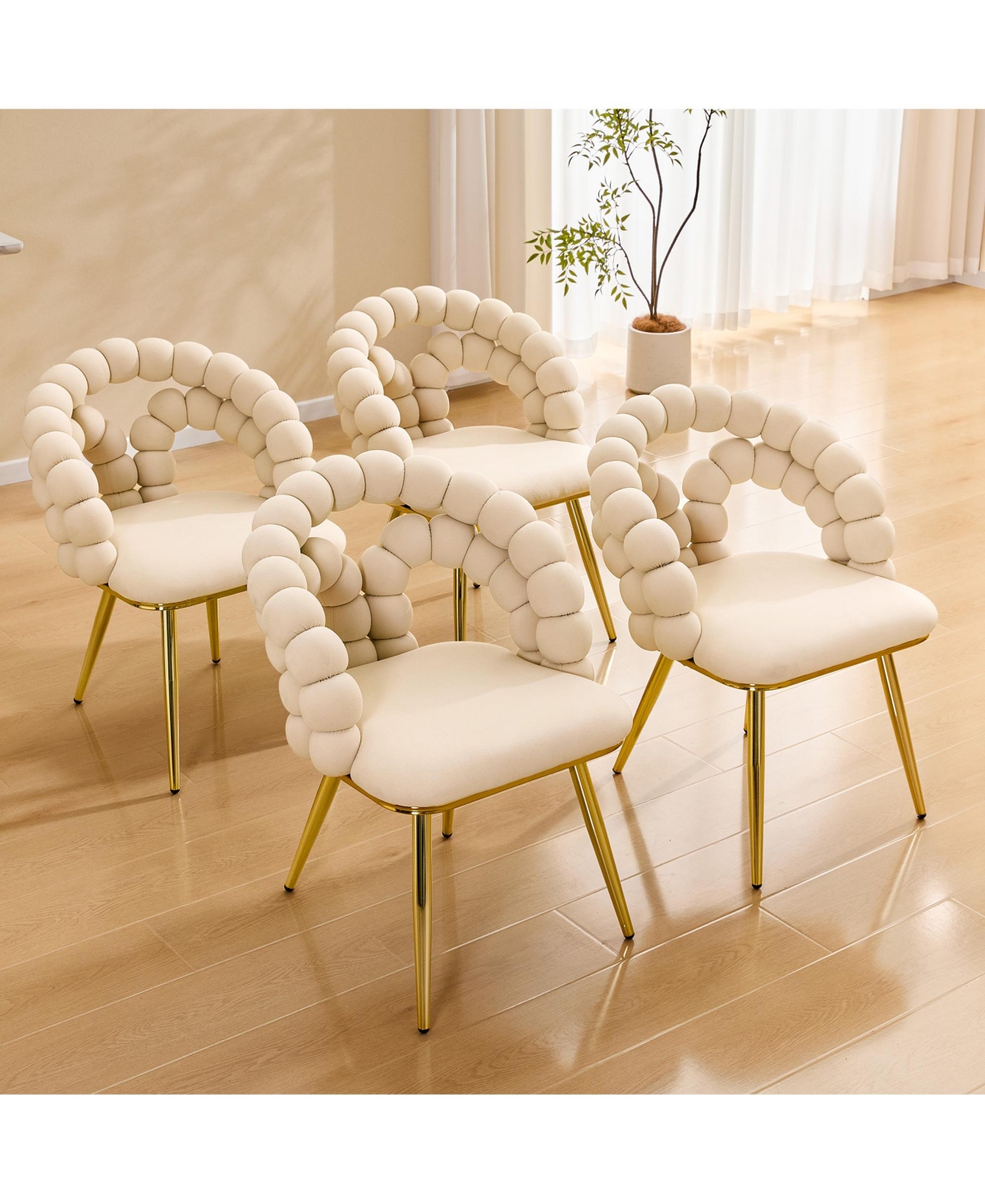 Flynama 2 Pack Velvet Dining Chairs, Bubble Cushion Back Accent Chairs with Finished Metal Legs