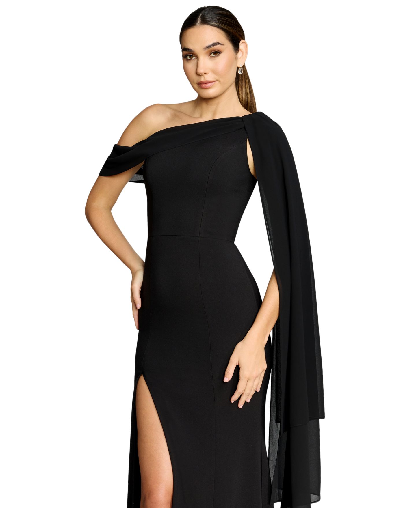 Женское платье Dress the Population One-Shoulder High-Slit A-Line Gown, цвет: Чёрный — фото 4