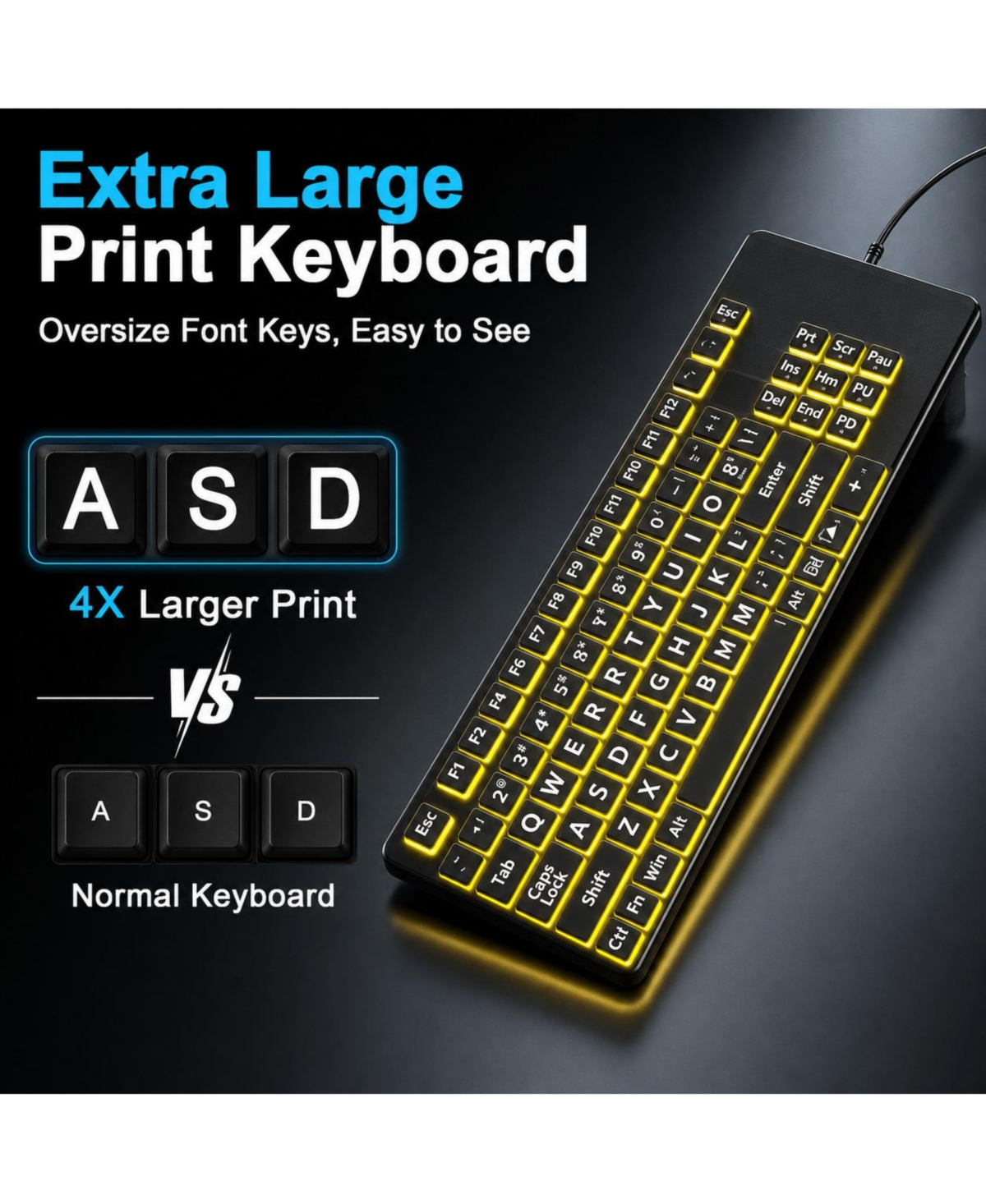 Lofree Large Print Backlit Wired Keyboard Compatible with Windows, PCs, Laptops, Chrome Devices