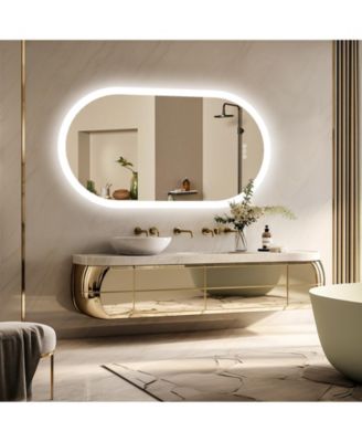40"x20" Oval LED Bathroom Mirror Anti-Fog Illuminated 3 Colors Vanity Mirrors Memory Function