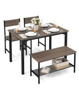 4-Piece Rustic Dining Table Set with Storage Bench and 2 Chairs