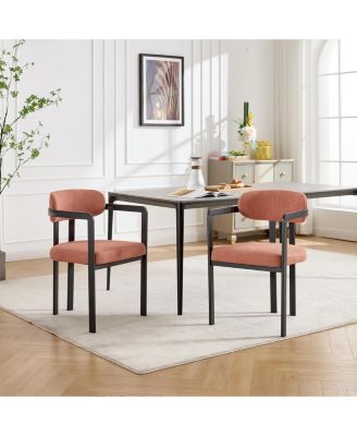 Set of 2 Mid-Century Boucle Tufted Dining Chairs, Metal Leg Kitchen Accent Chairs