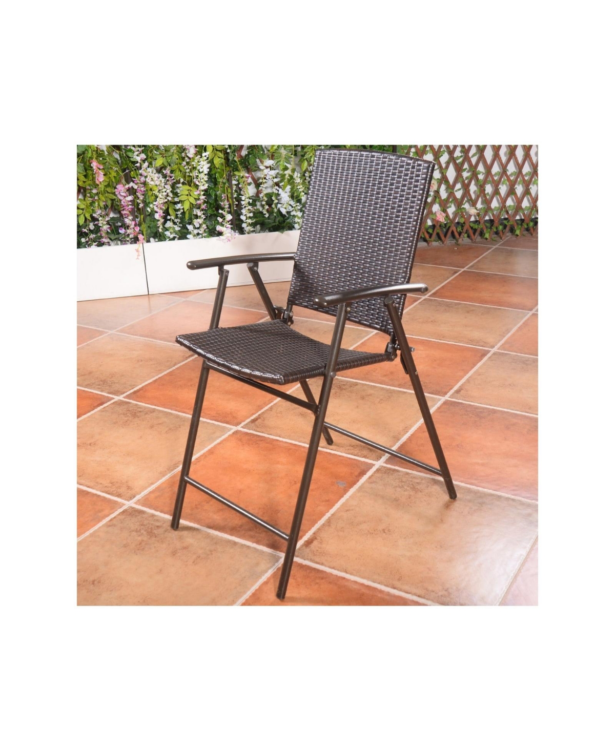 Mecale Set of 4 Folding Rattan Bar Chairs with Armrests and Footrests