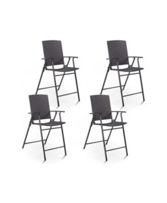Set of 4 Folding Rattan Bar Chairs with Armrests and Footrests