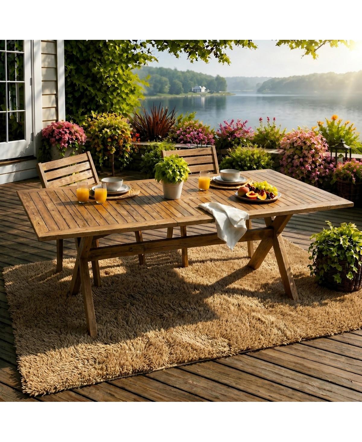Asagikoiai 7-Piece Extendable Outdoor Dining Set, Acacia Wood Patio Table and 6 Chairs